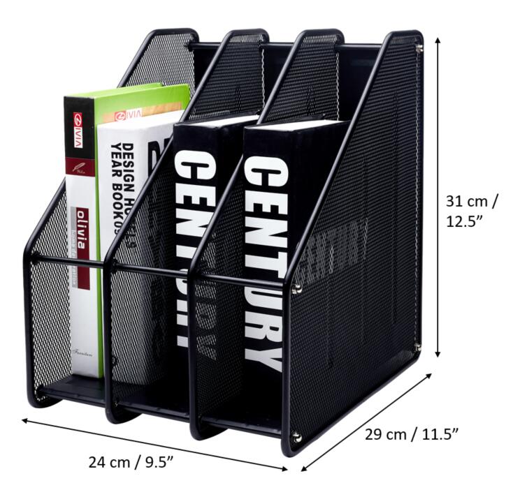 Exerz Magazine Holder Triple Rack, Mesh Metal - 3 Compartments Vertical