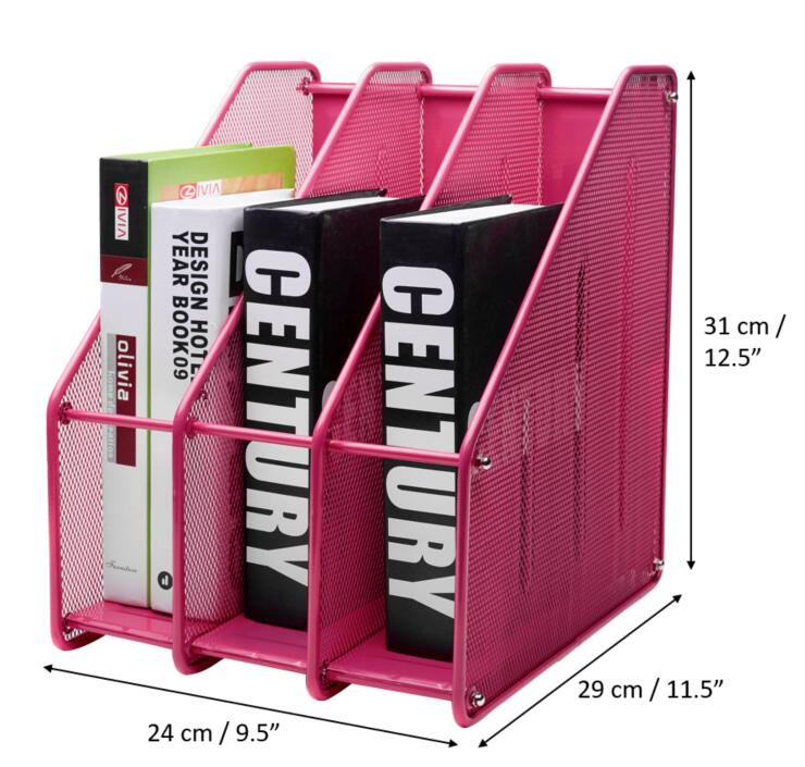 Exerz Magazine Holder Triple Rack, Mesh Metal - 3 Compartments Vertical