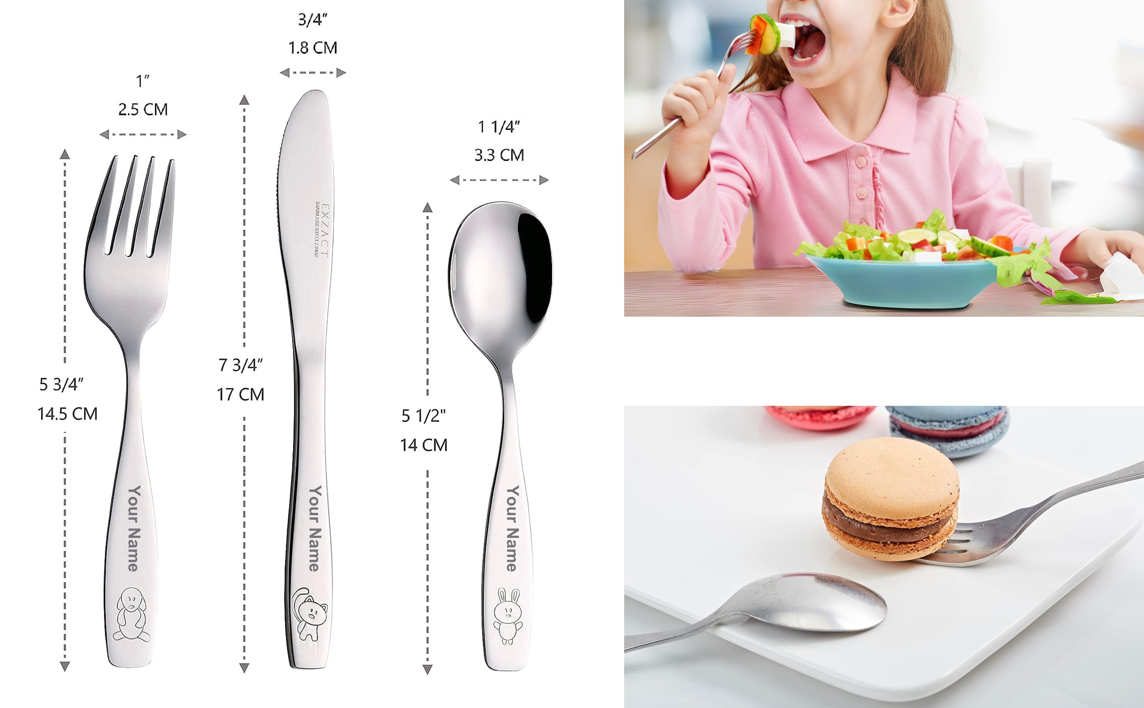 Exzact Personalised Children's Cutlery Kids Cutlery (Personalised Name)
