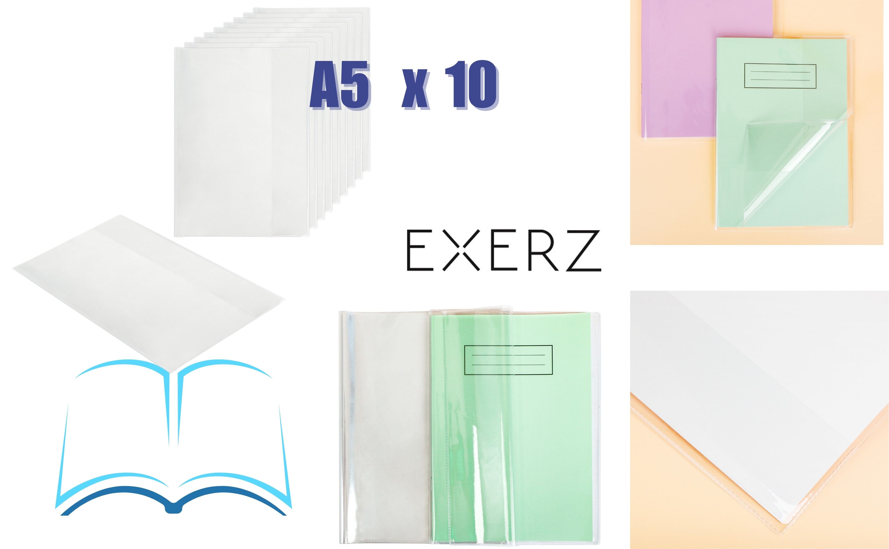 EXERZ A5 Exercise Book Covers 20 Pack Clear PVC for Notebooks