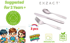 Exzact Children's Cutlery Stainless Steel 3pcs Set - Engraved Design (Dog Cat Bunny x 3)