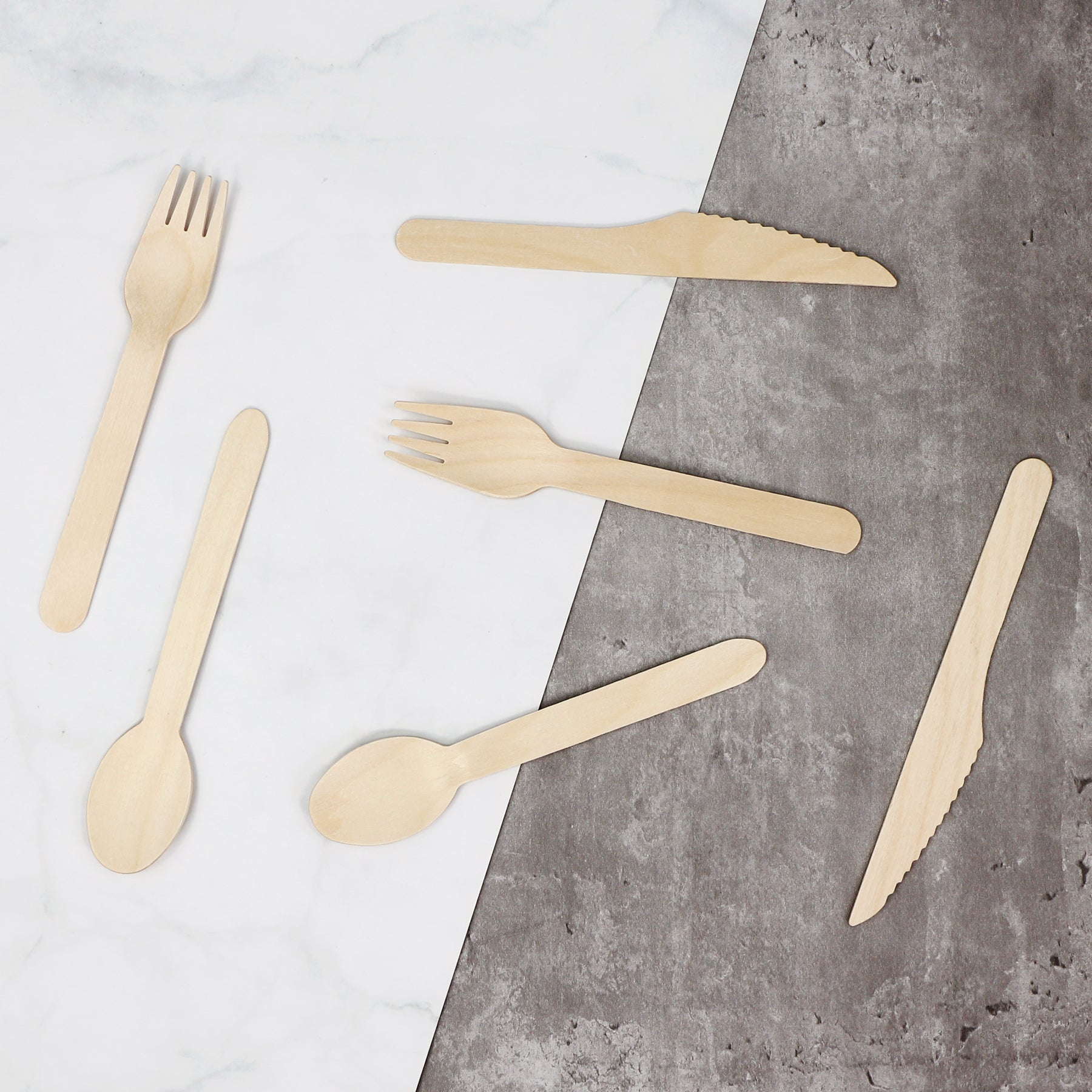 EXZACT Disposable Wooden Cutlery 150 Pieces - Party Forks Knives & Spoons