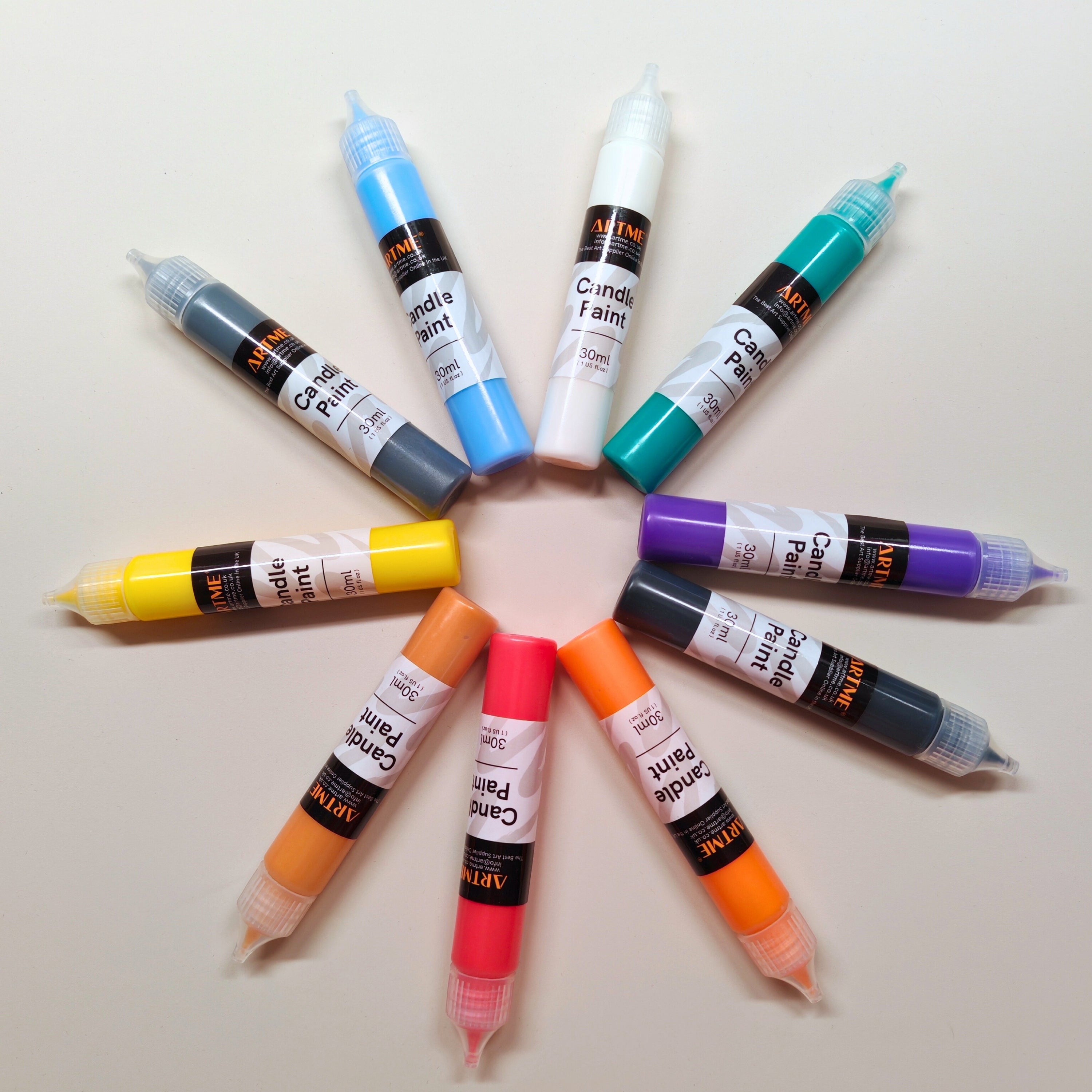 ARTME Candle Paint Set – 10 Colours, 30ml Tubes – Thick, 3D-Effect Paint for Candle Decorating