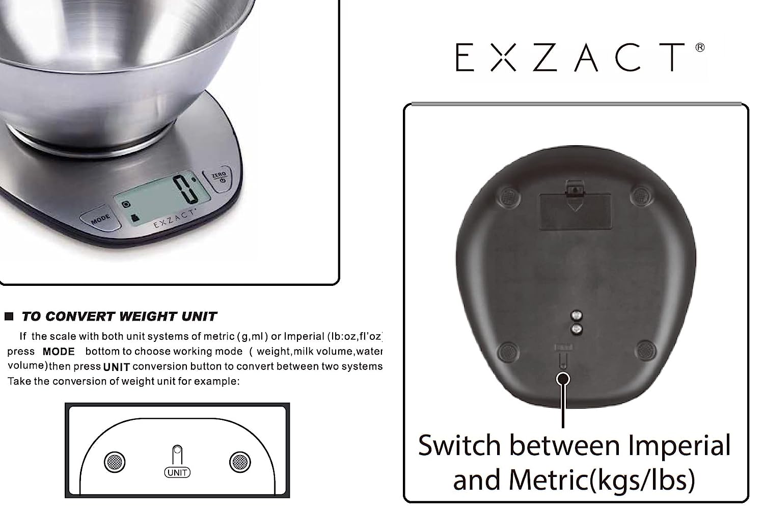 Exzact Digital Kitchen Scale with a Mixing Bowl Stainless Steel