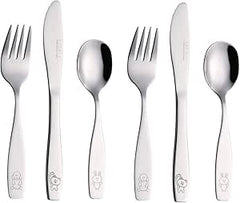 Exzact Children's Cutlery Stainless Steel 6pcs Set - Engraved Dog Cat Bunny Design