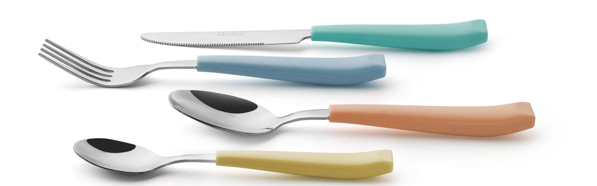 EXZACT Cutlery Set 24pcs Coloured - Stainless Steel with Vibrantly Coloured Plastic Wide Handles