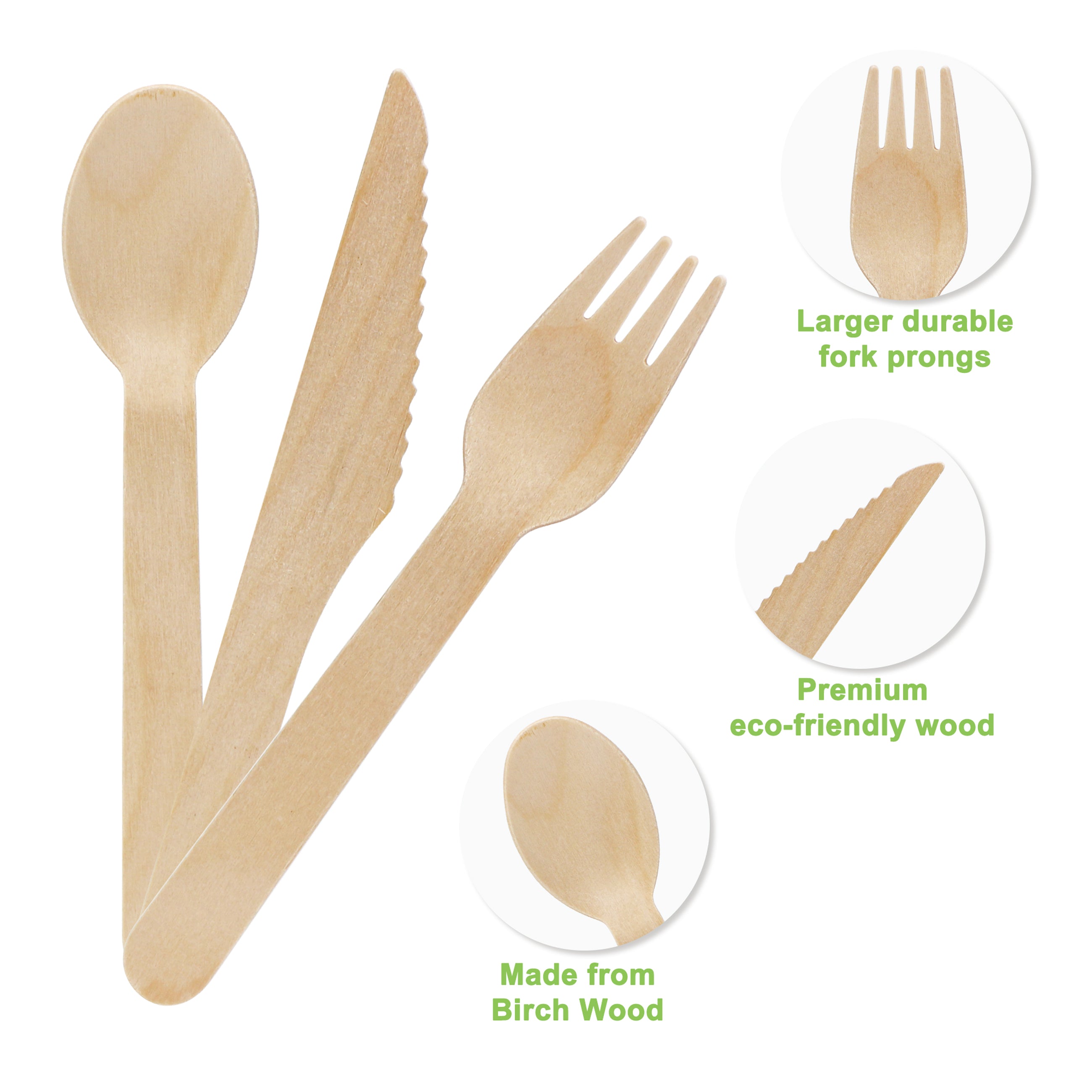 EXZACT Disposable Wooden Cutlery 150 Pieces - Party Forks Knives & Spoons