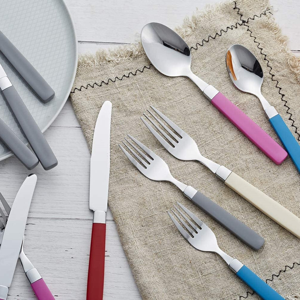 EXZACT Cutlery Set 16pcs Stainless Steel - Coloured Handles - WF23