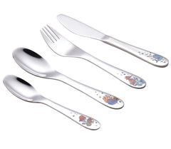 Exzact Children's Cutlery 4pcs Stainless Steel - 1 Fork, 1 Safe Dinner Knife, 1 Dinner Spoon, 1 Dessert Spoon