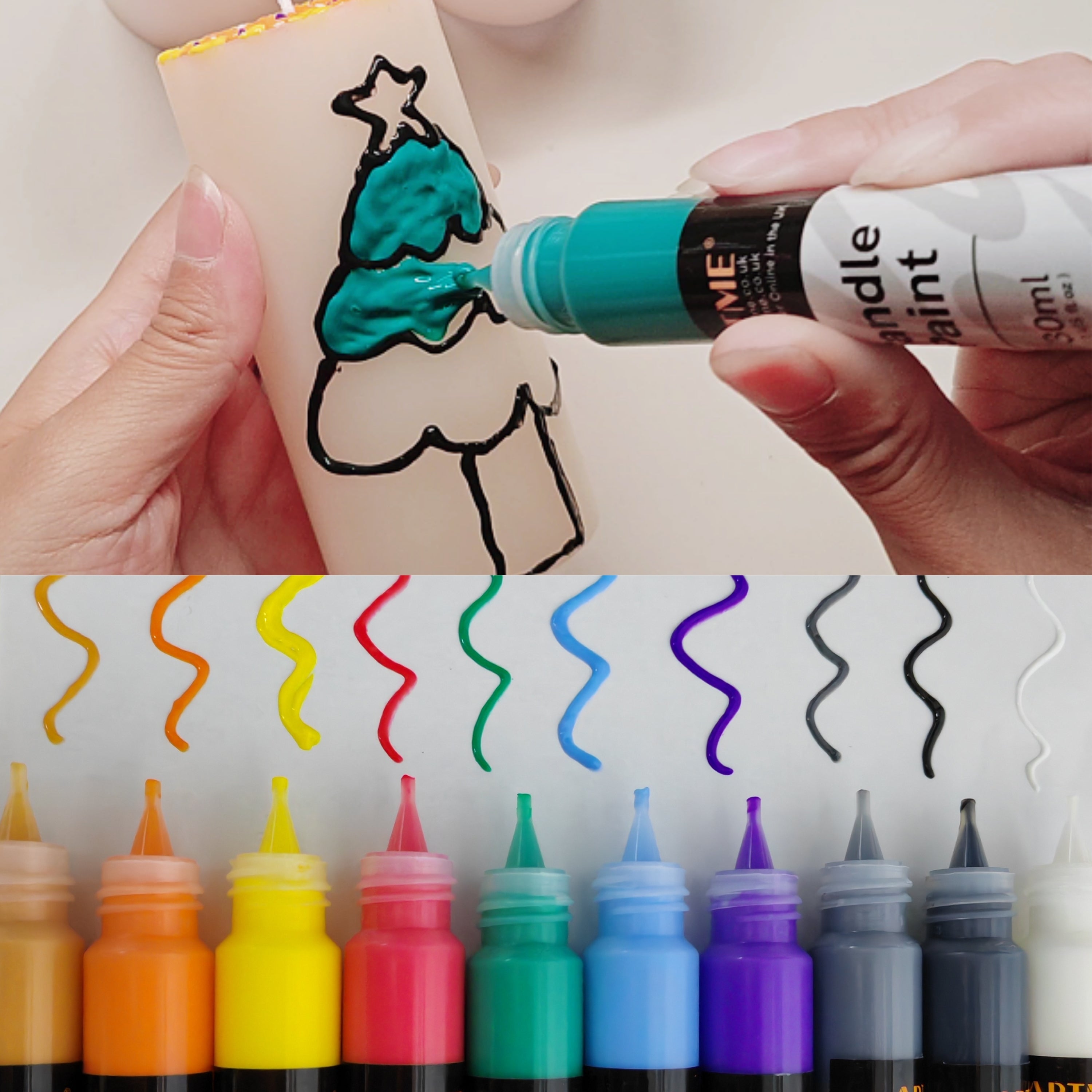 ARTME Candle Paint Set – 10 Colours, 30ml Tubes – Thick, 3D-Effect Paint for Candle Decorating
