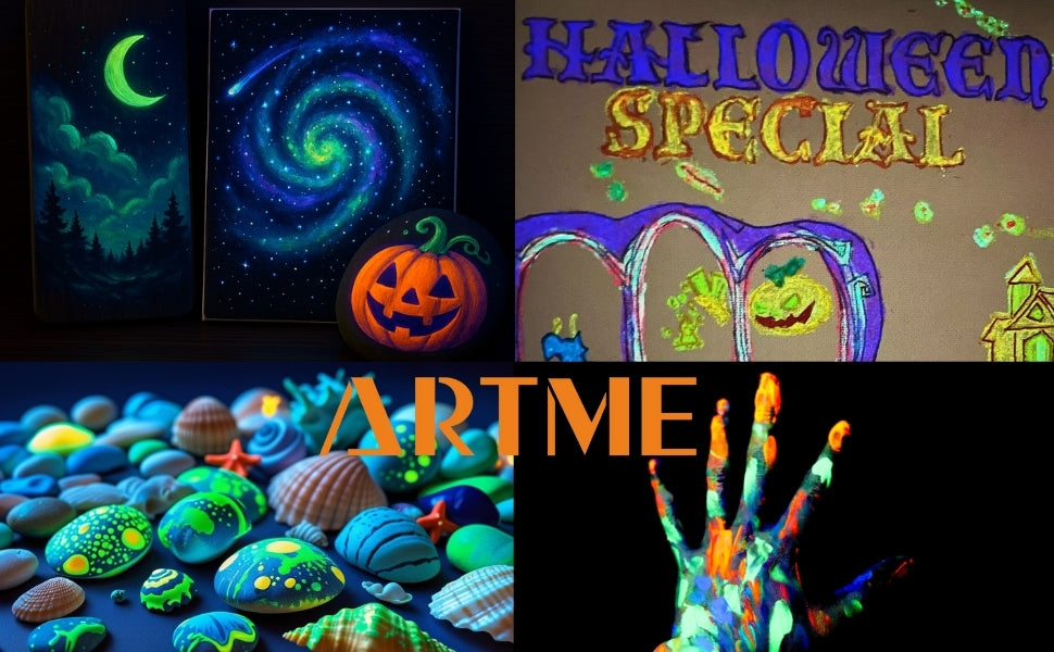 Artme Glow in the Dark Acrylic Paint Set – 10 Neon Colours x 20ml Tubes