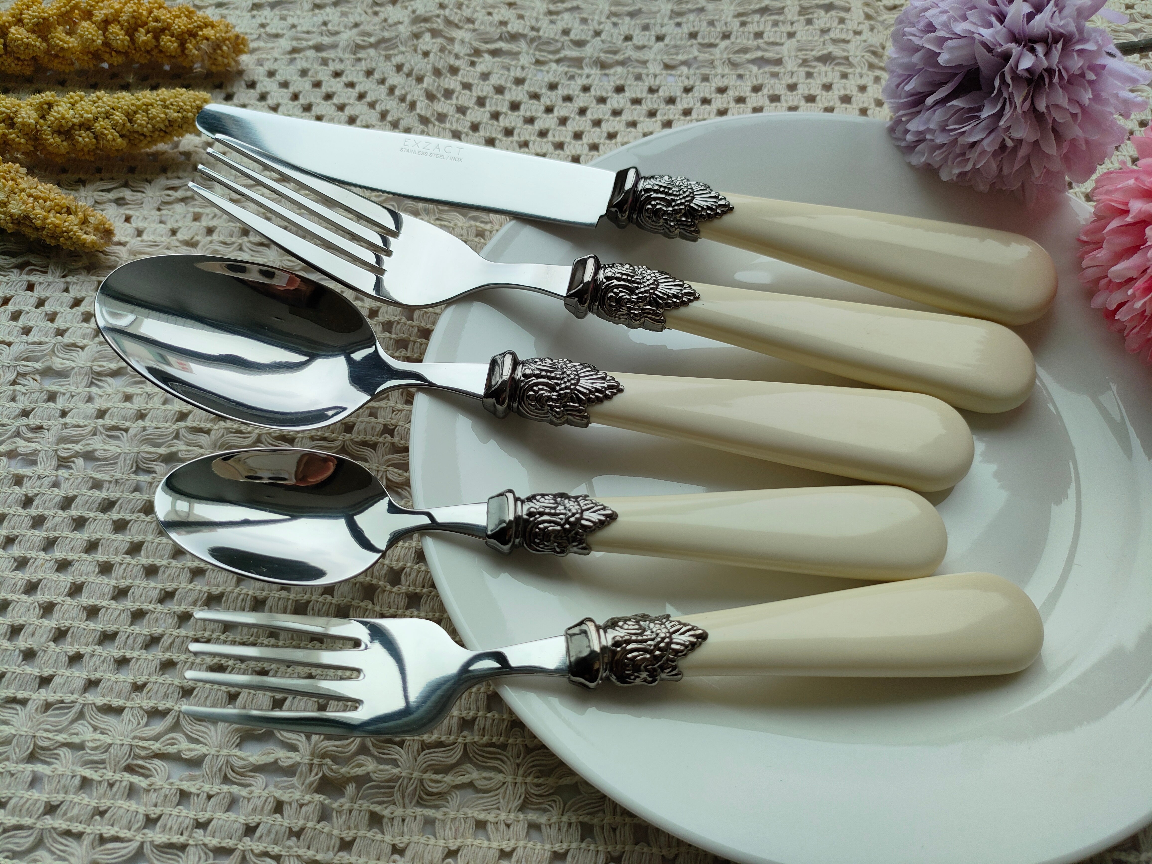 Exzact Cutlery Set 20pcs Antique Cream Handles, Stainless Steel with Ivory