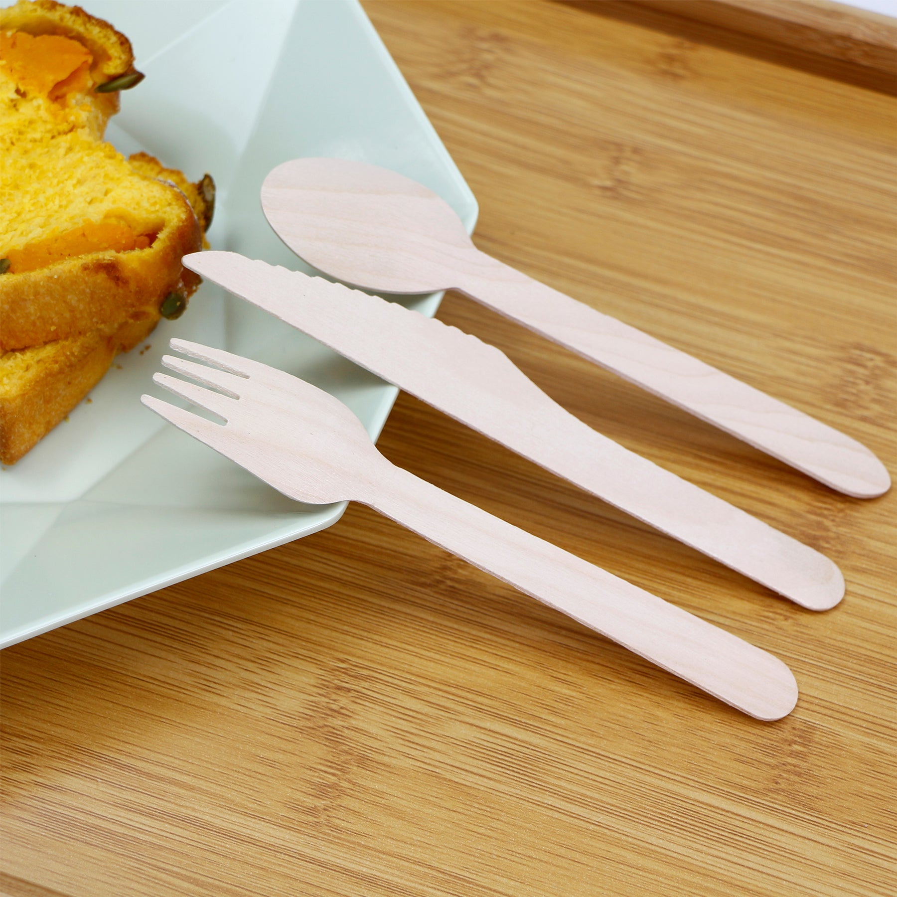 EXZACT Disposable Wooden Cutlery 150 Pieces - Party Forks Knives & Spoons
