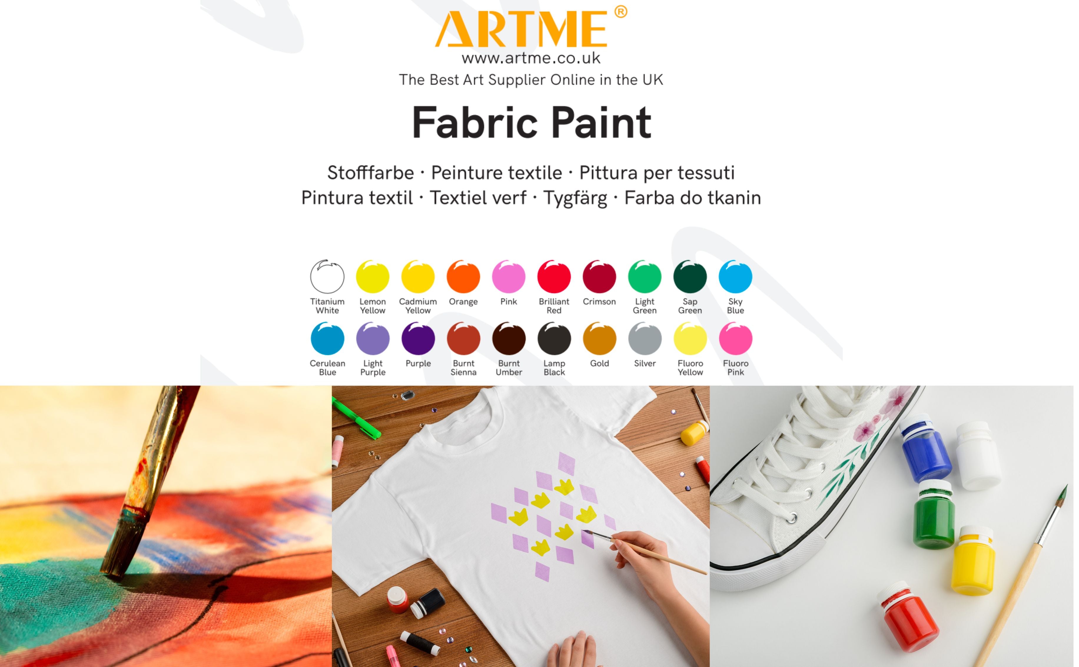 Artme Fabric Paint Set 20 Colours 20ml x 20 - Wash-safe