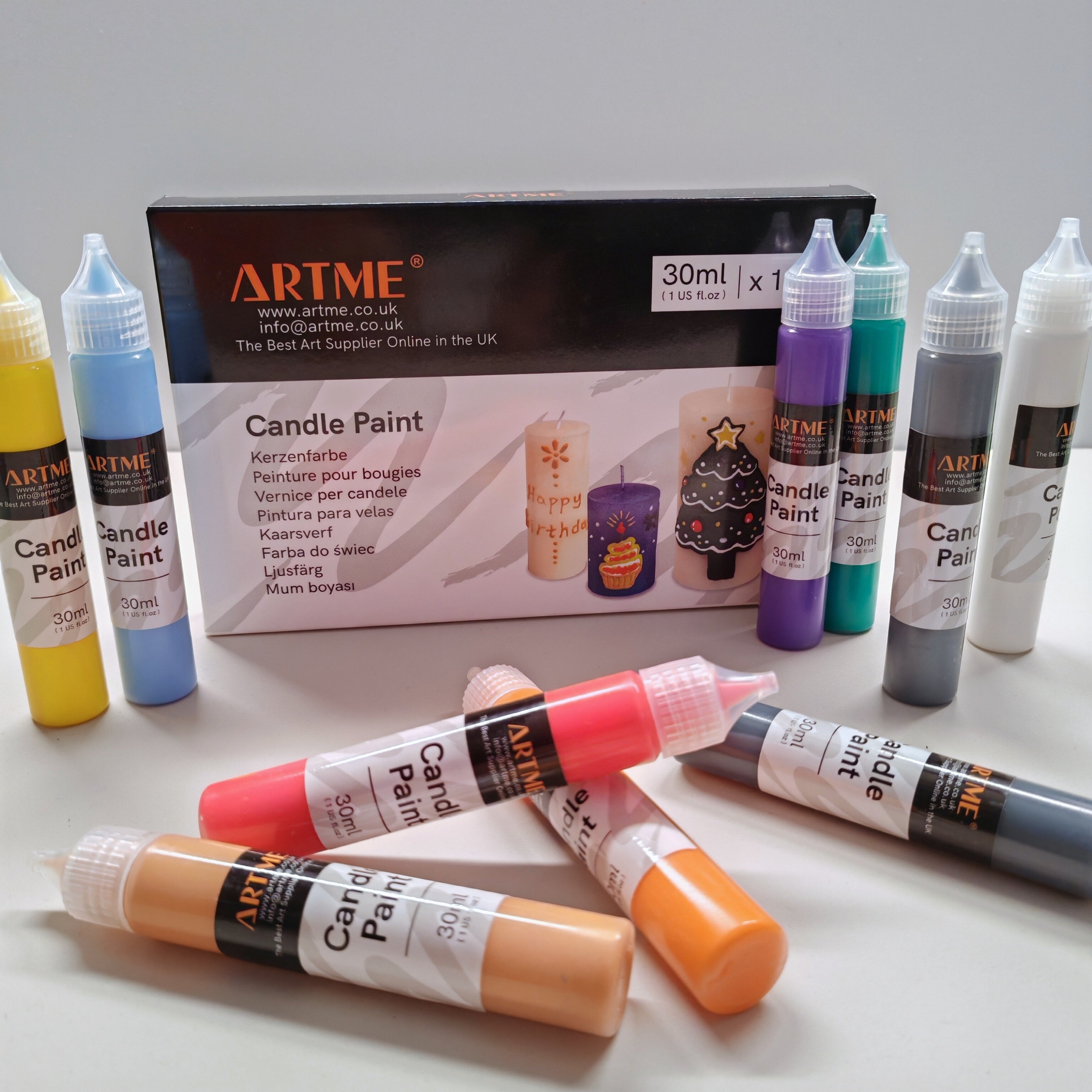 ARTME Candle Paint Set – 10 Colours, 30ml Tubes – Thick, 3D-Effect Paint for Candle Decorating