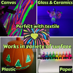 Artme Glow in the Dark Textile Paint 20ml x10pcs – Fabric Paint Set