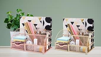 EXERZ Mesh Desk Organiser – 7 Compartments, Multifunctional Metallic Holder