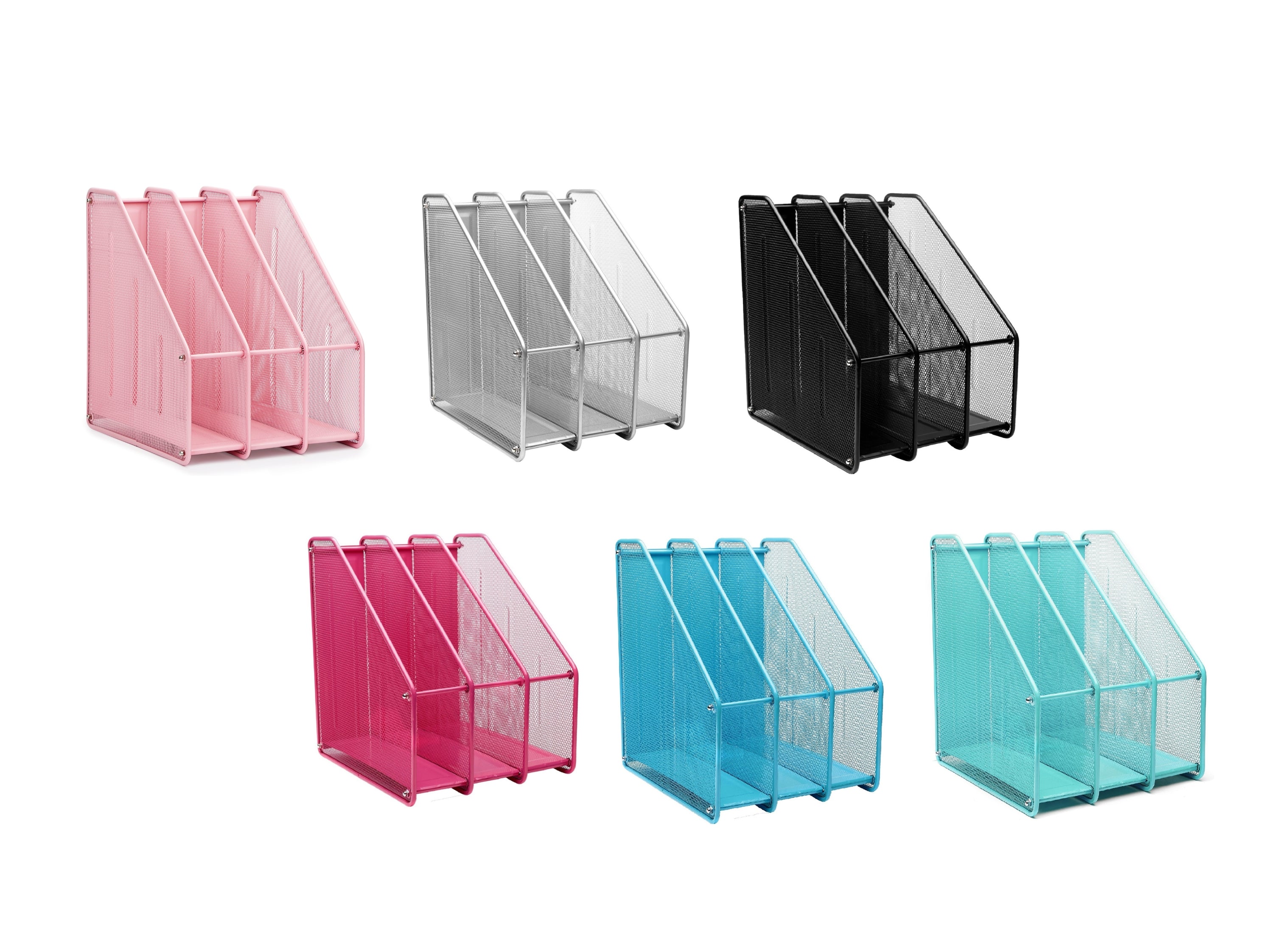 Exerz Magazine Holder Triple Rack, Mesh Metal - 3 Compartments Vertical