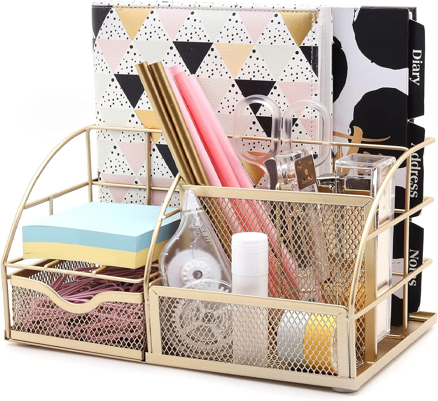 EXERZ Mesh Desk Organiser – 7 Compartments, Multifunctional Metallic Holder