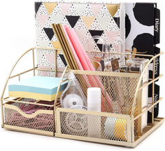 EXERZ Mesh Desk Organiser – 7 Compartments, Multifunctional Metallic Holder