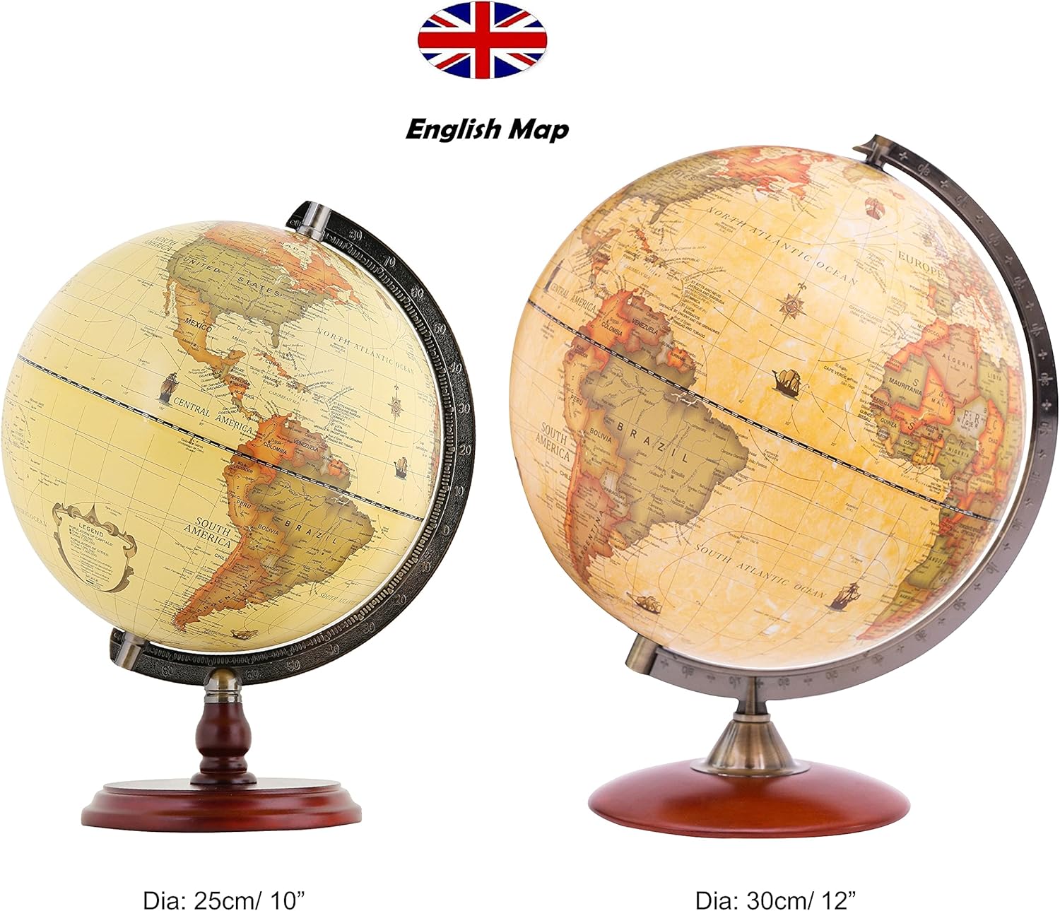 EXERZ  Antique Globe With a Wood Base - World Globe Rotating Vintage Decorative