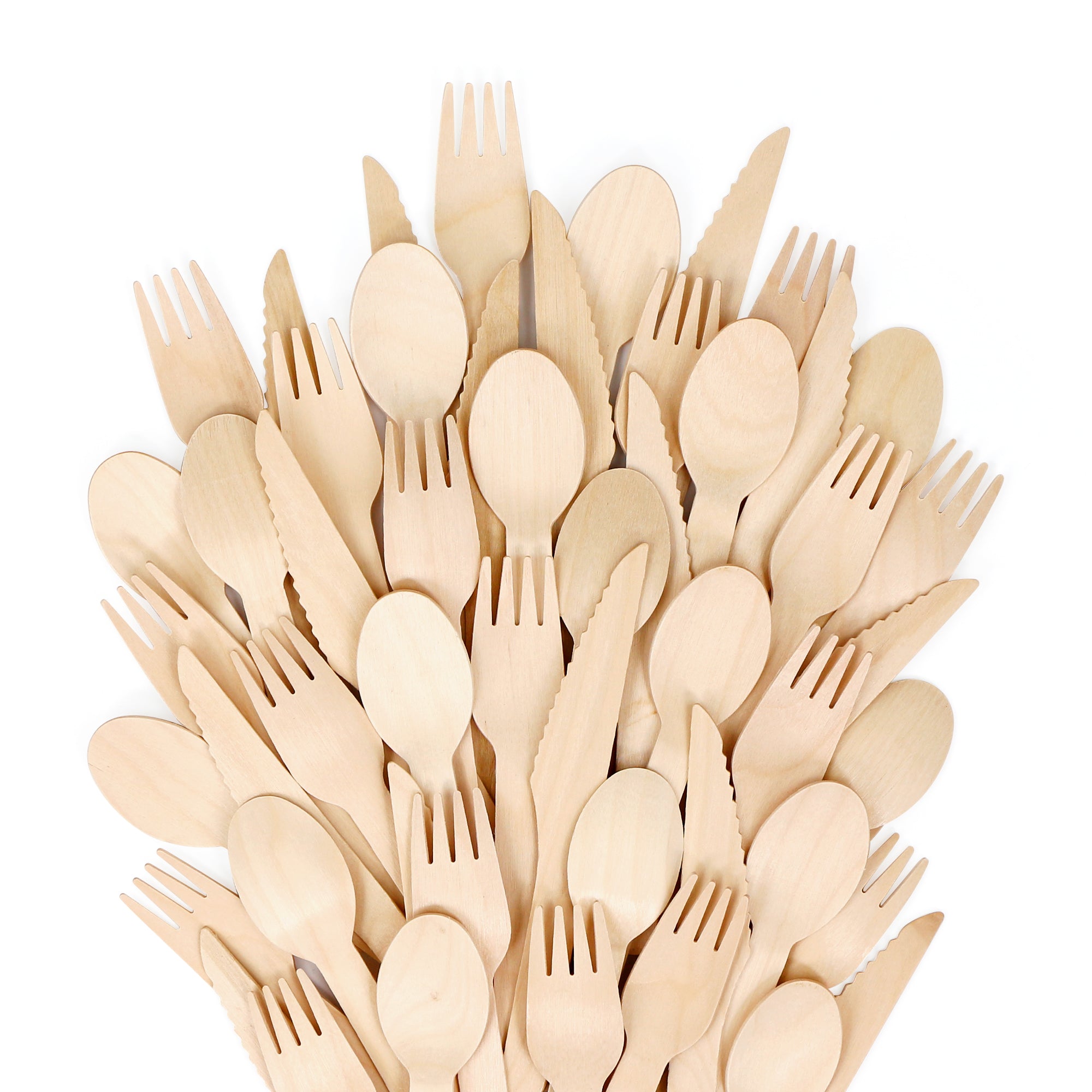 EXZACT Disposable Wooden Cutlery 150 Pieces - Party Forks Knives & Spoons
