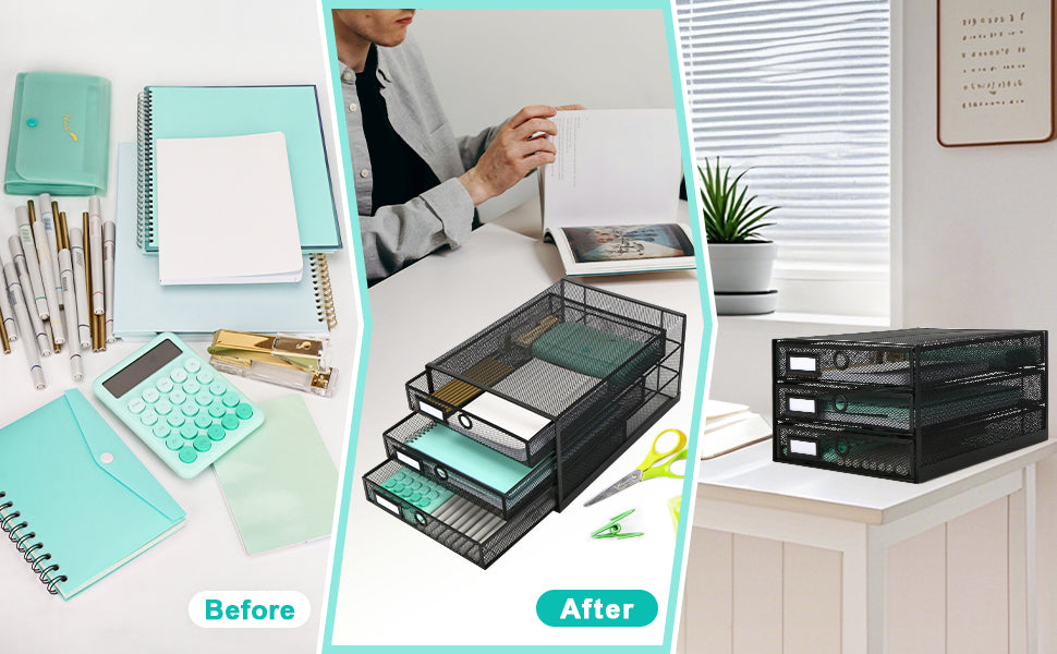 EXERZ Paper Sorter 3 Tier Drawers A4 / Multifunctional Desk Organiser/Letter Tray