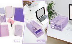 EXERZ Paper Sorter 3 Tier Drawers A4 /Letter Tray, Light Purple