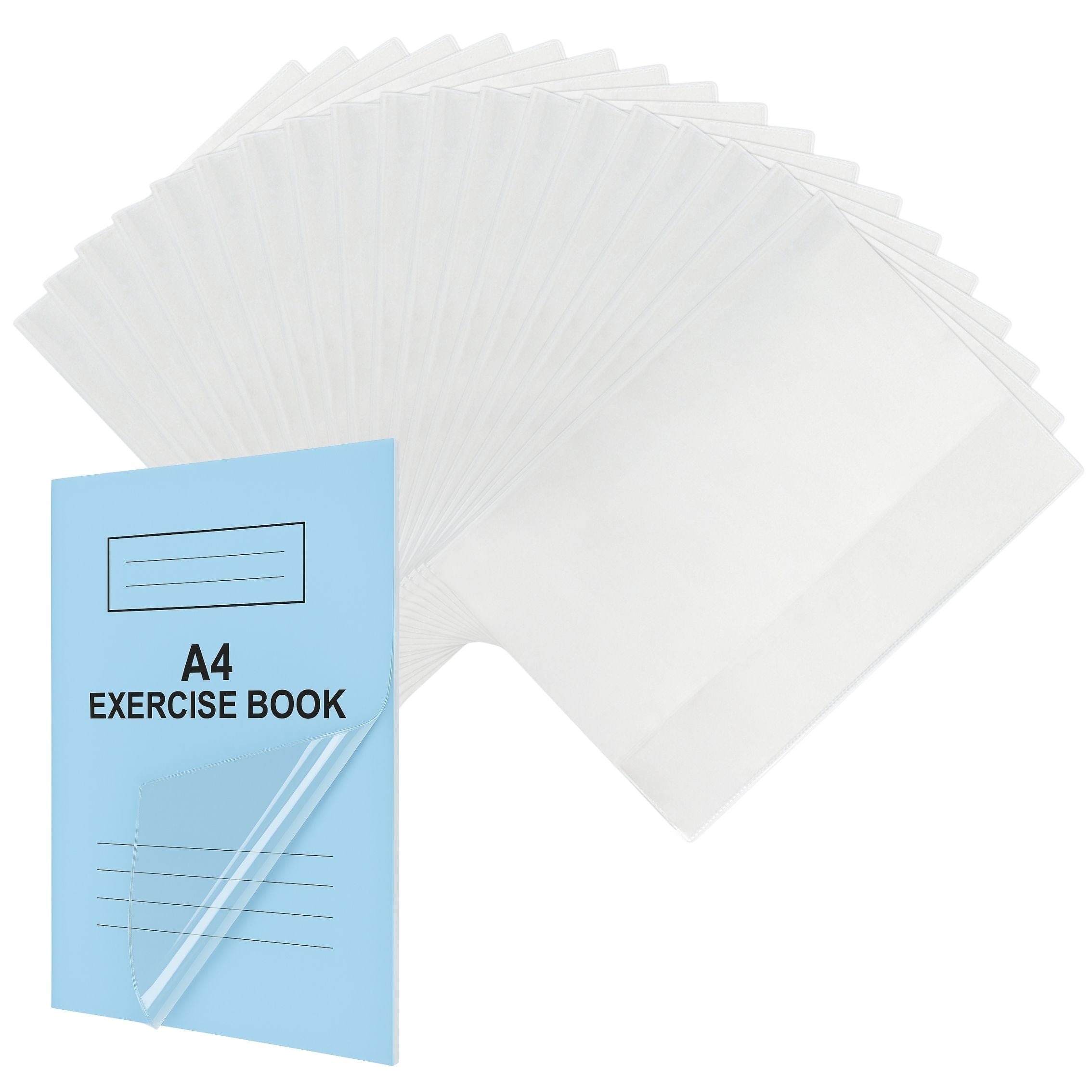 EXERZ A4 Clear Exercise Book Covers 20 Pack PVC Reusable Slip On Sleeves