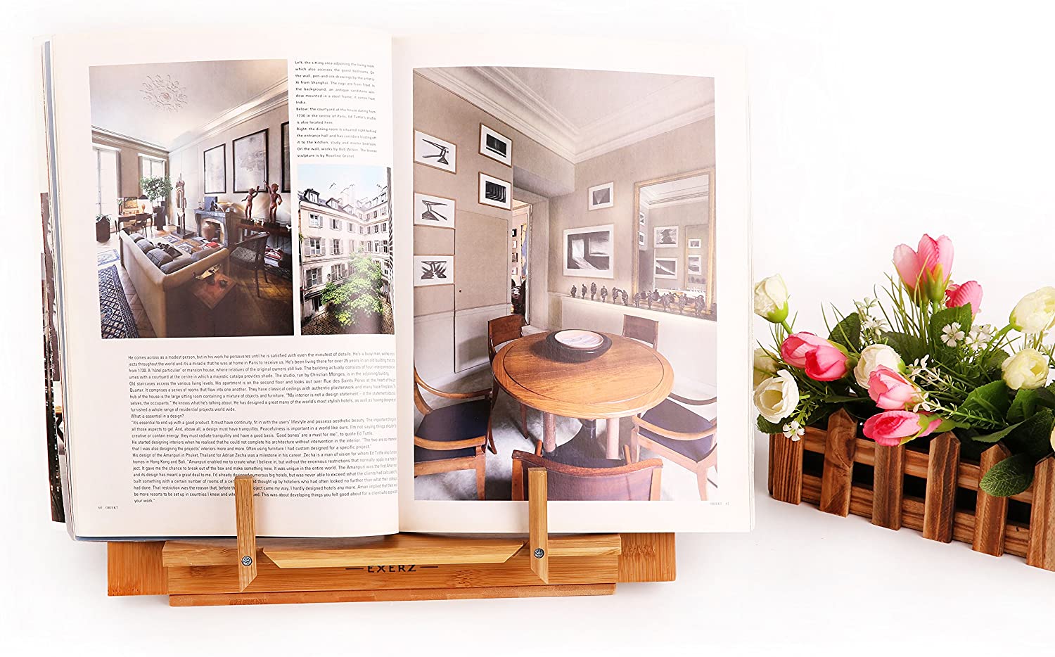 Exerz Cookbook Stand Wooden Bookrest Cookery Recipe Holder Reading Rest(Wooden)