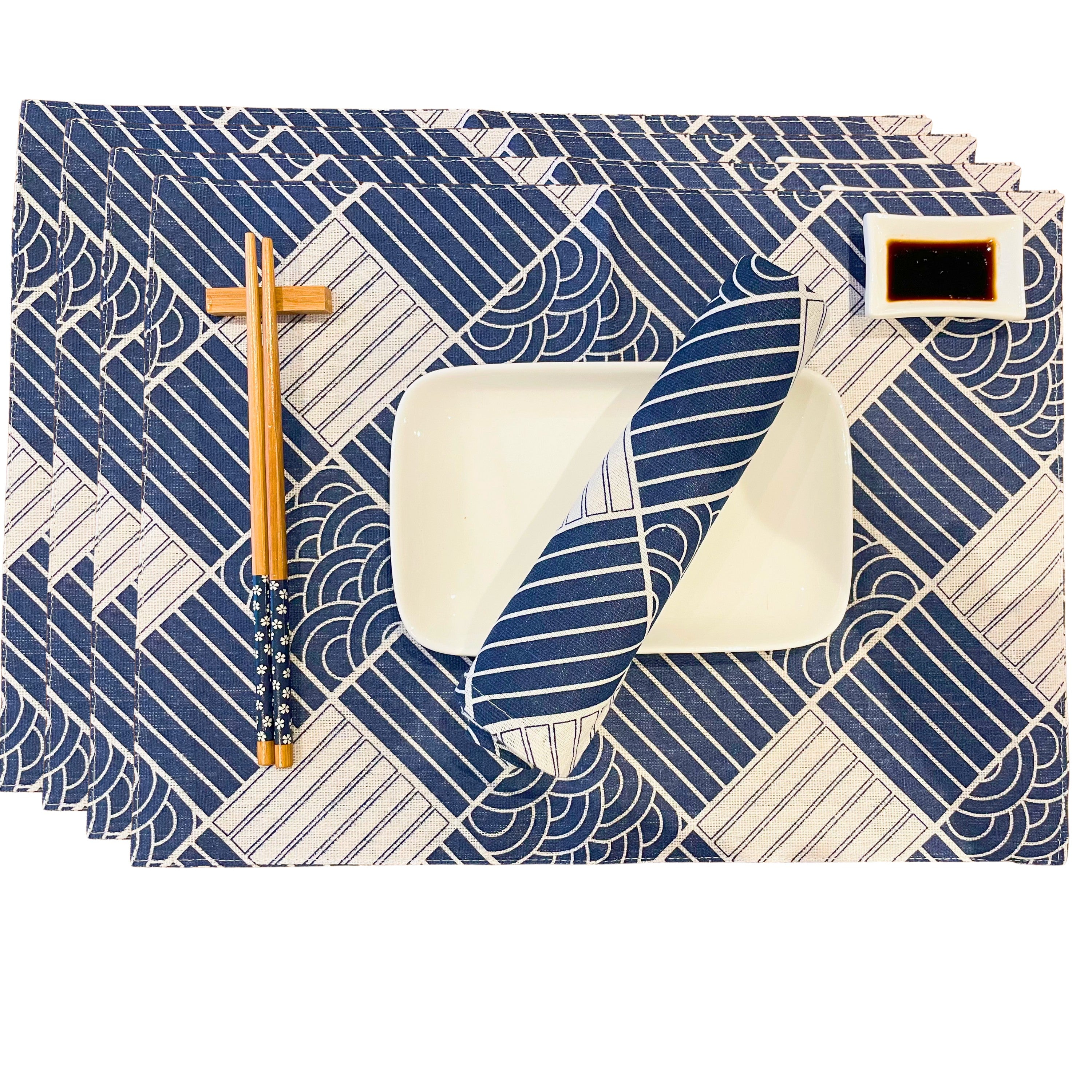 CosyAurora Placemats 30 x 40 cm Navy Blue Ocean Waves for Dining Table, Set of 4