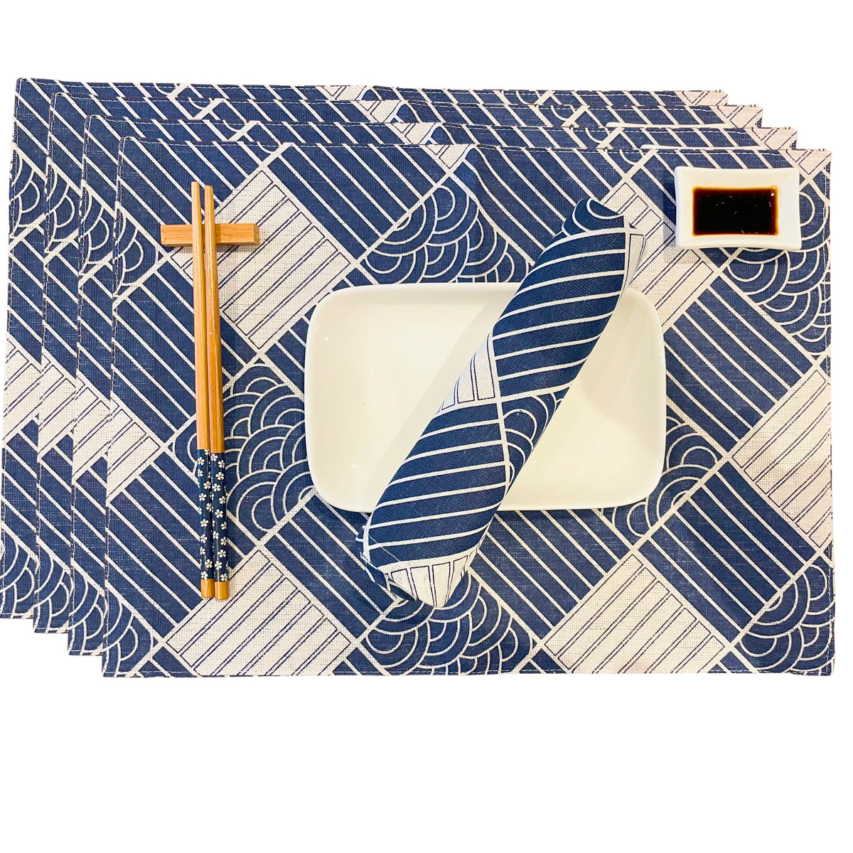 CosyAurora Placemats 30 x 40 cm Navy Blue Ocean Waves for Dining Table, Set of 4