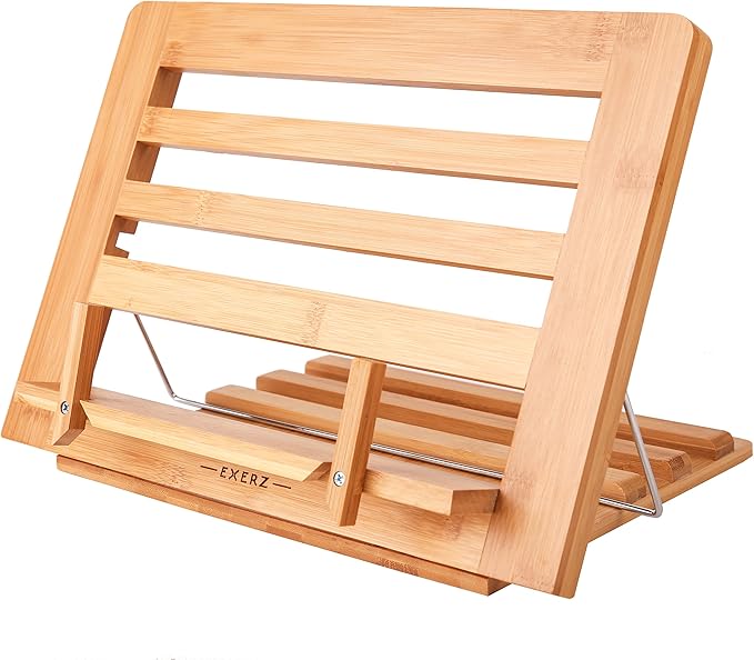 Exerz Cookbook Stand Bamboo Bookrest Cookery Recipe Holder Reading Rest