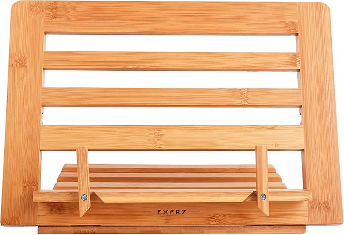 Exerz Cookbook Stand Bamboo Bookrest Cookery Recipe Holder Reading Rest