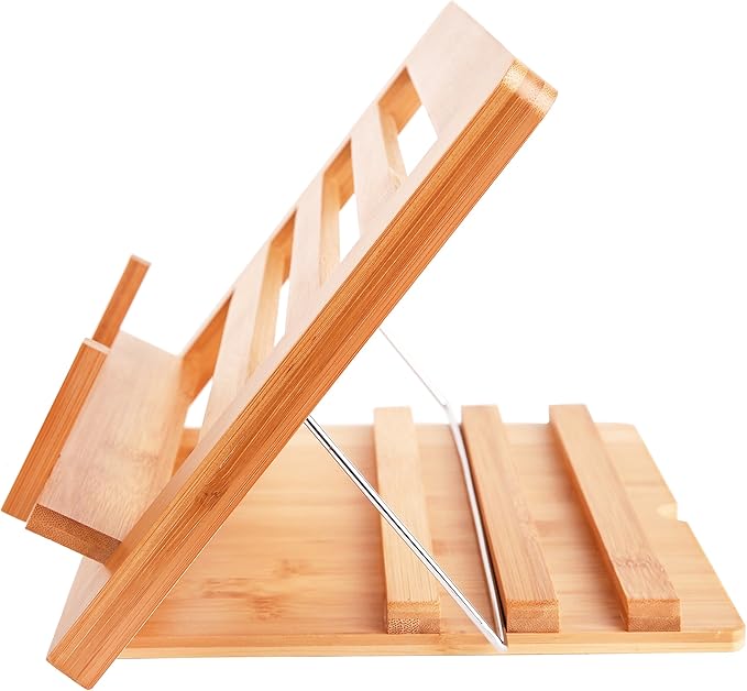 Exerz Cookbook Stand Bamboo Bookrest Cookery Recipe Holder Reading Rest