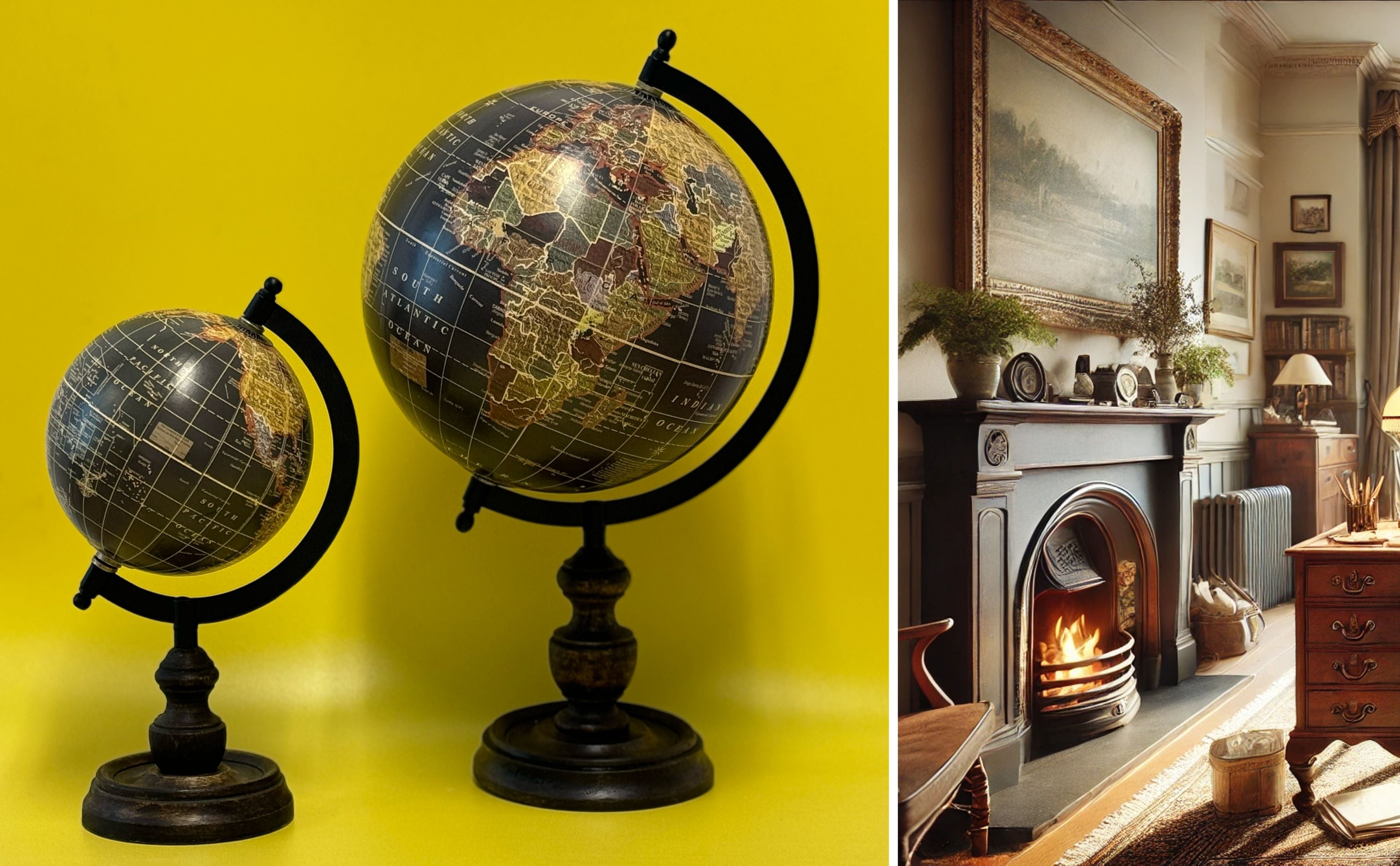 EXERZ Vintage Globe Black with a Wooden Base ,SI-7001