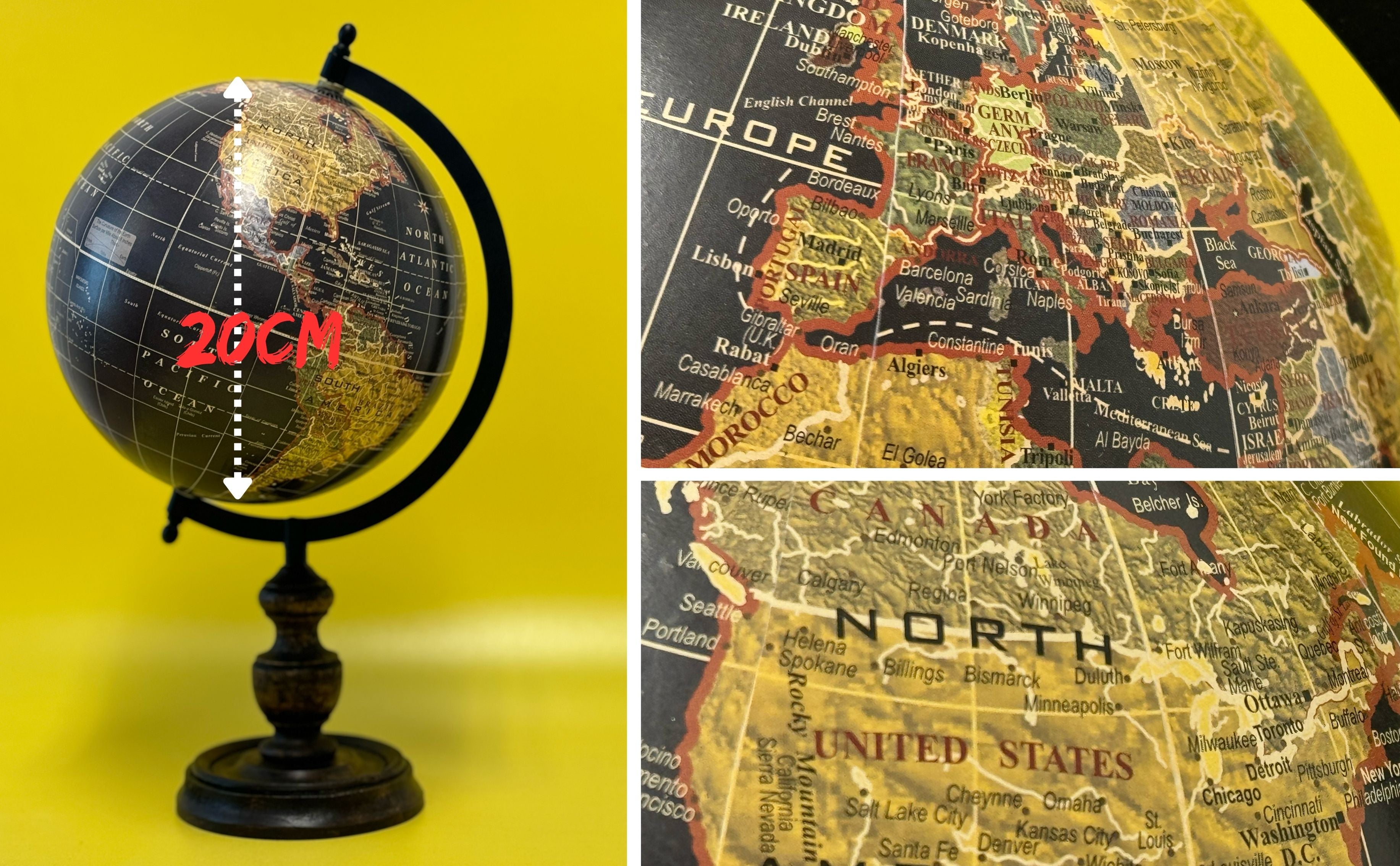 EXERZ Vintage Globe Black with a Wooden Base ,SI-7001