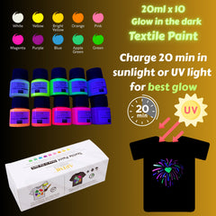 Artme Glow in the Dark Textile Paint 20ml x10pcs – Fabric Paint Set