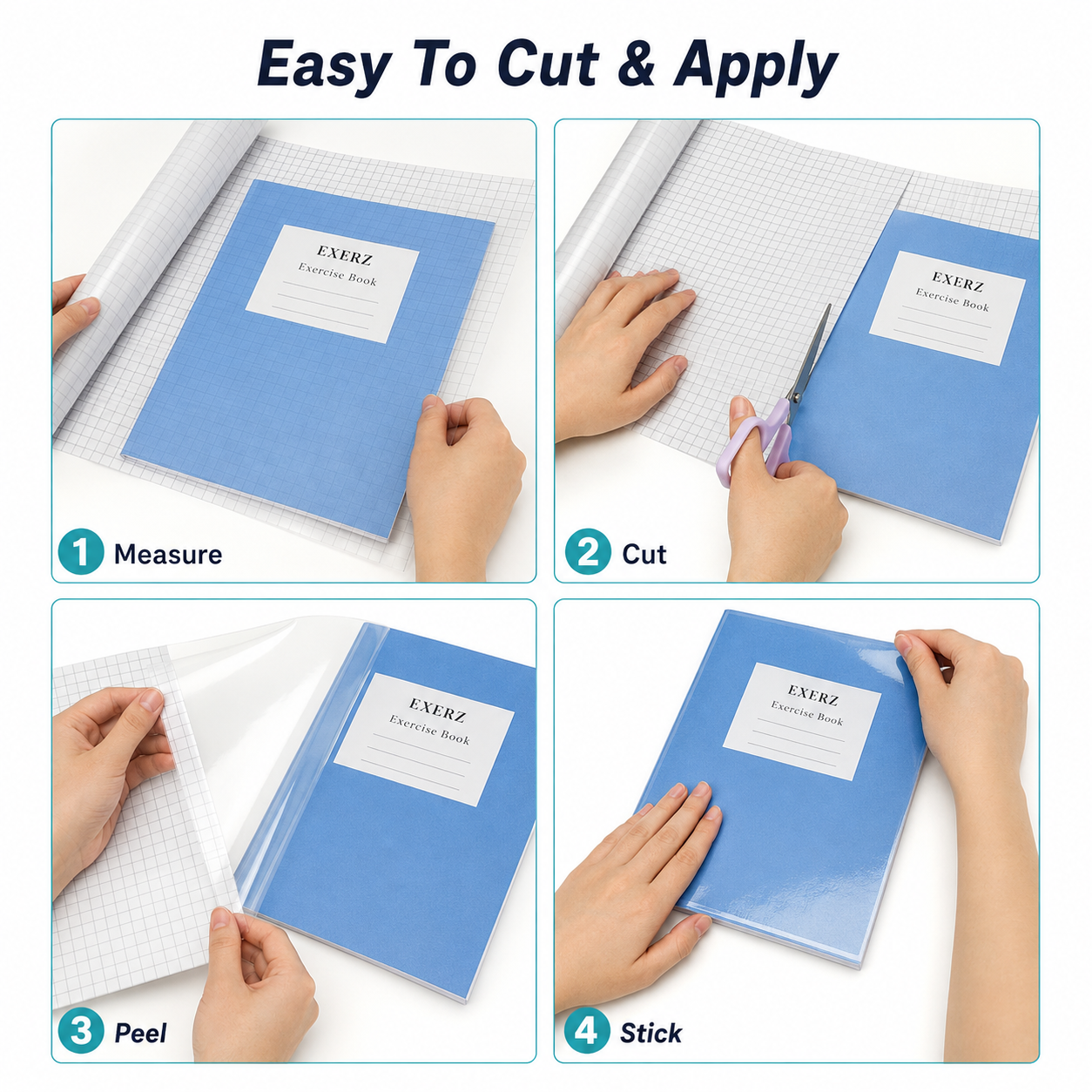 EXERZ Self Adhesive Book Cover Film 33cm x 10m Protective Roll Clear
