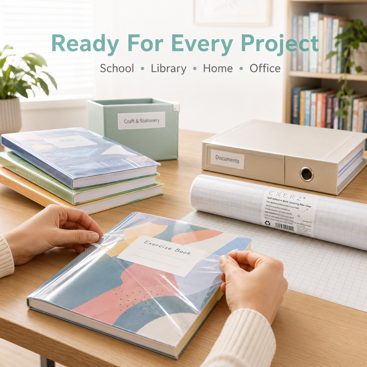 EXERZ Self Adhesive Book Cover Film 33cm x 10m Protective Roll Clear