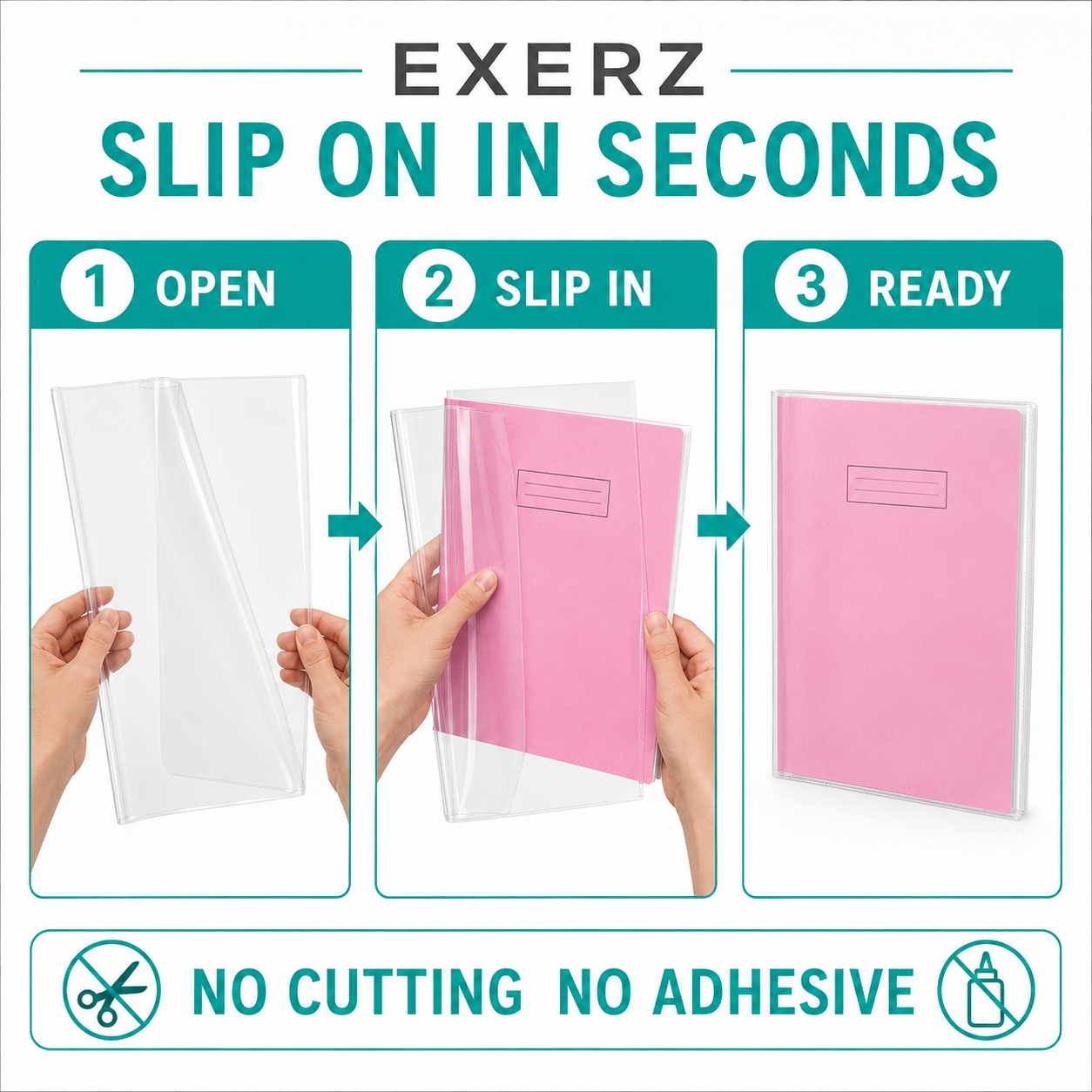 EXERZ A4 Clear Exercise Book Covers 20 Pack PVC Reusable Slip On Sleeves