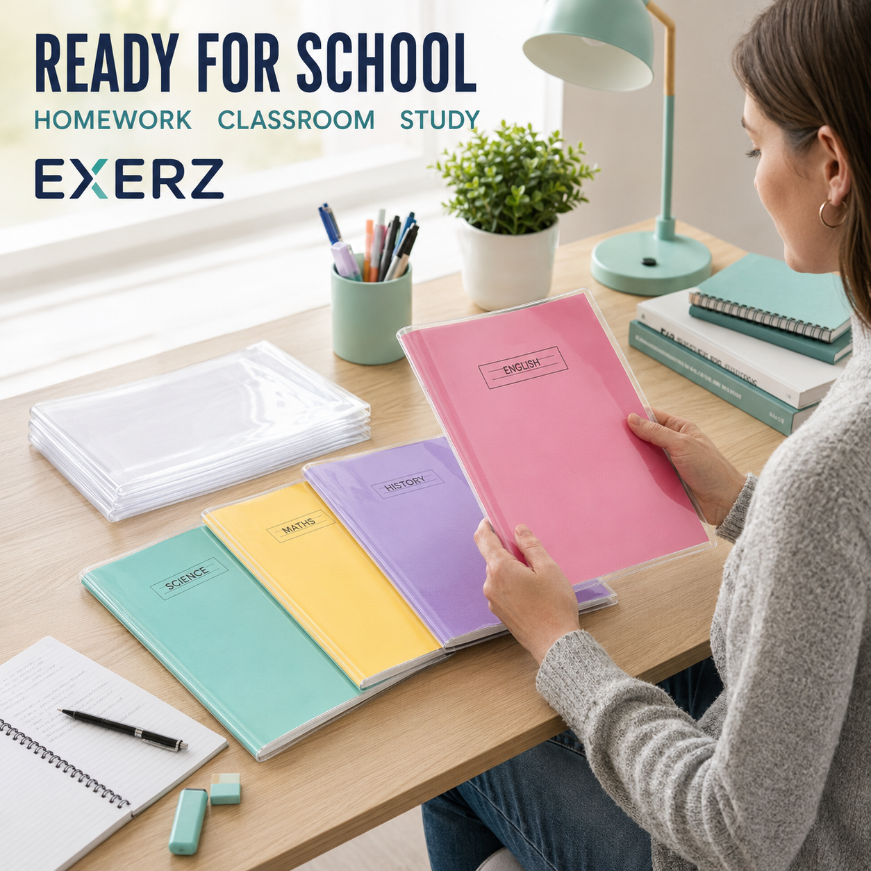 EXERZ A4 Clear Exercise Book Covers 20 Pack PVC Reusable Slip On Sleeves