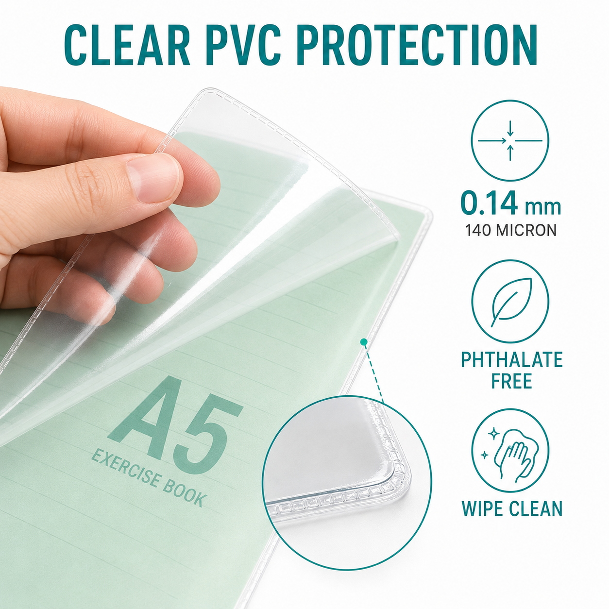EXERZ A5 Exercise Book Covers 20 Pack Clear PVC for Notebooks