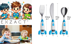 Exzact Childrens Cutlery 3pcs Set Stainless Steel/Kids Flatware (Spaceship)