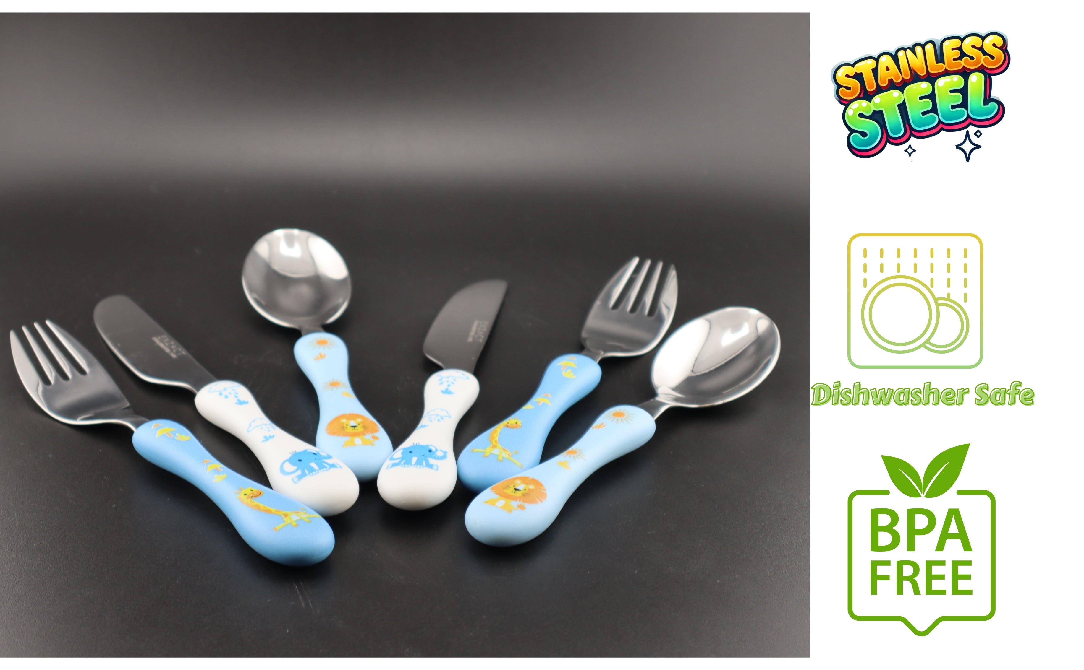 Exzact Children's Cutlery Stainless Steel 6pcs (Safari x 6)