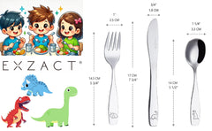 Exzact Children's Cutlery Stainless Steel 6pcs Set/Kids Cutlery/Toddler - Dinosaurs