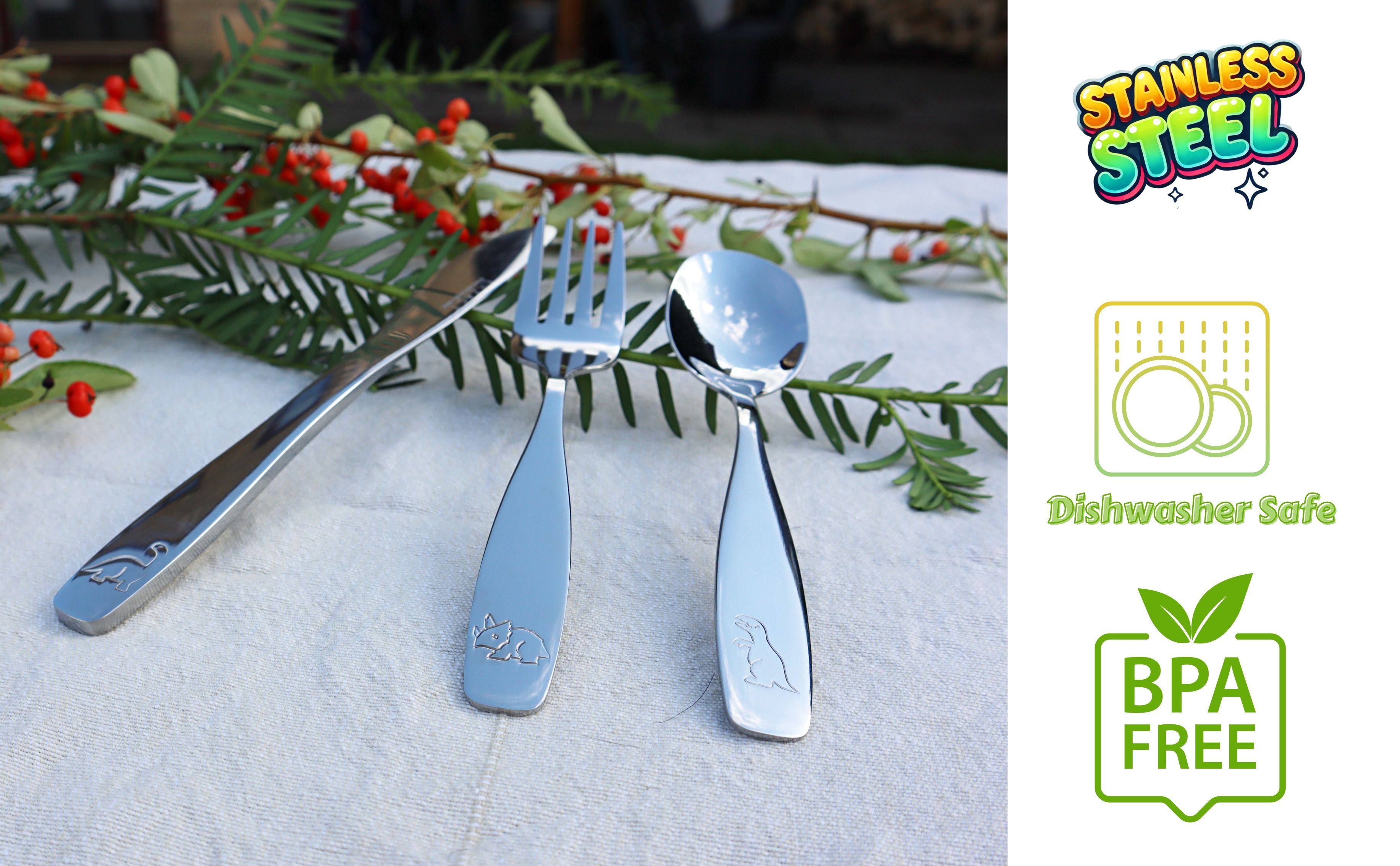 Exzact Children's Cutlery Stainless Steel 6pcs Set/Kids Cutlery/Toddler - Dinosaurs