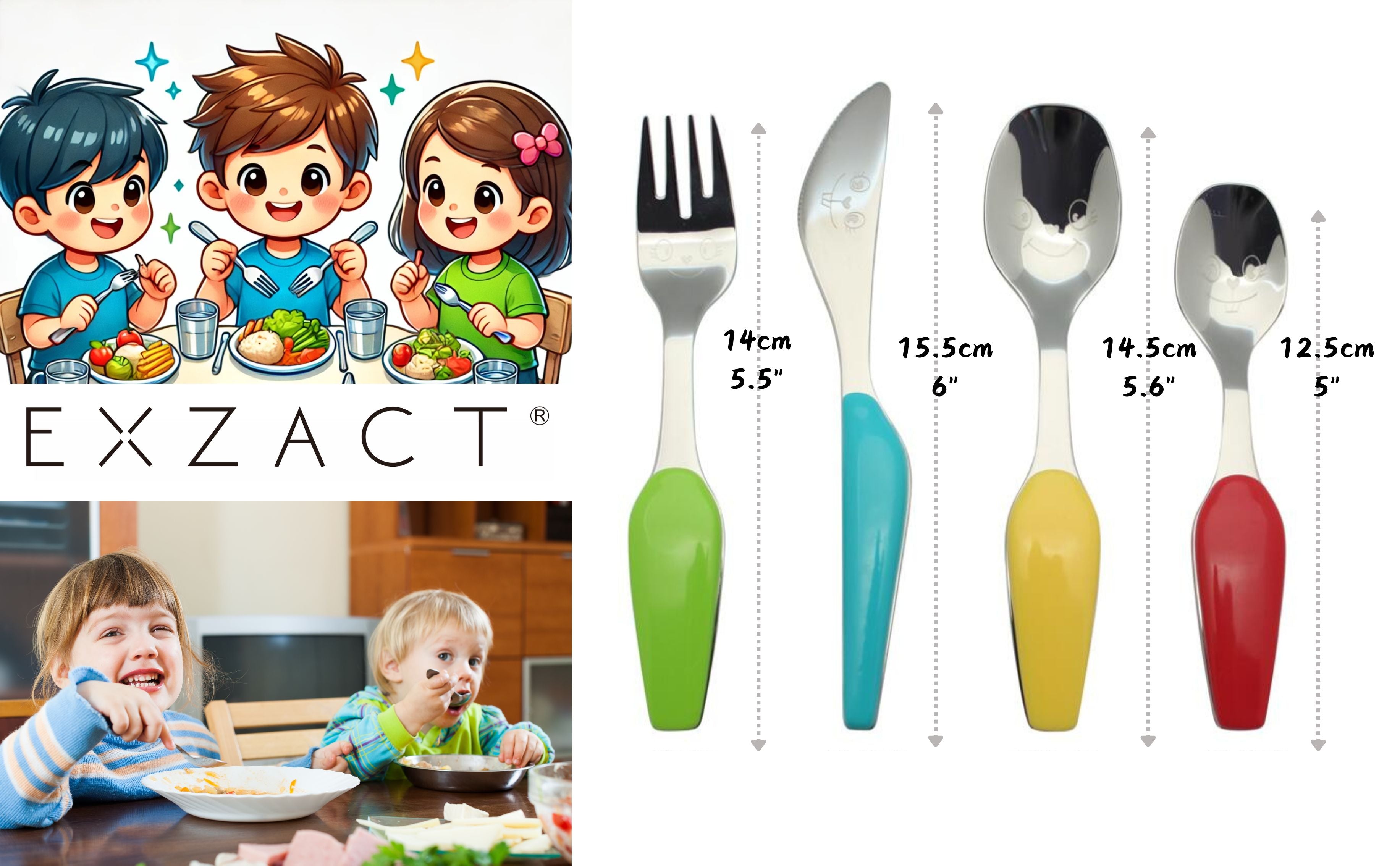 Exzact Childrens Cutlery 4pcs Stainless Steel/Kids Cutlery