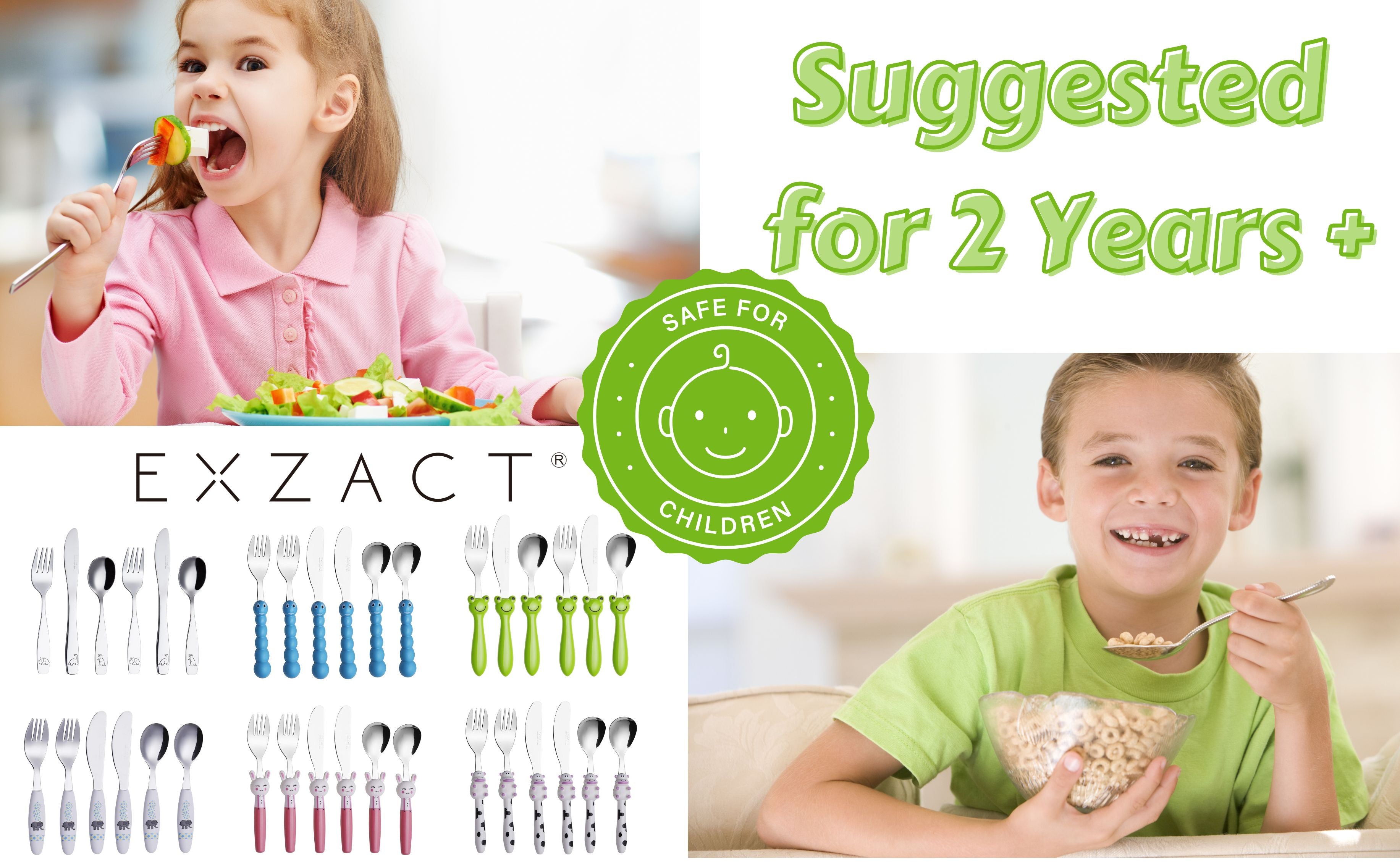 Exzact Children Cutlery Stainless Steel 3pcs - 1 x Fork, 1 x Knife, 1 x Spoon