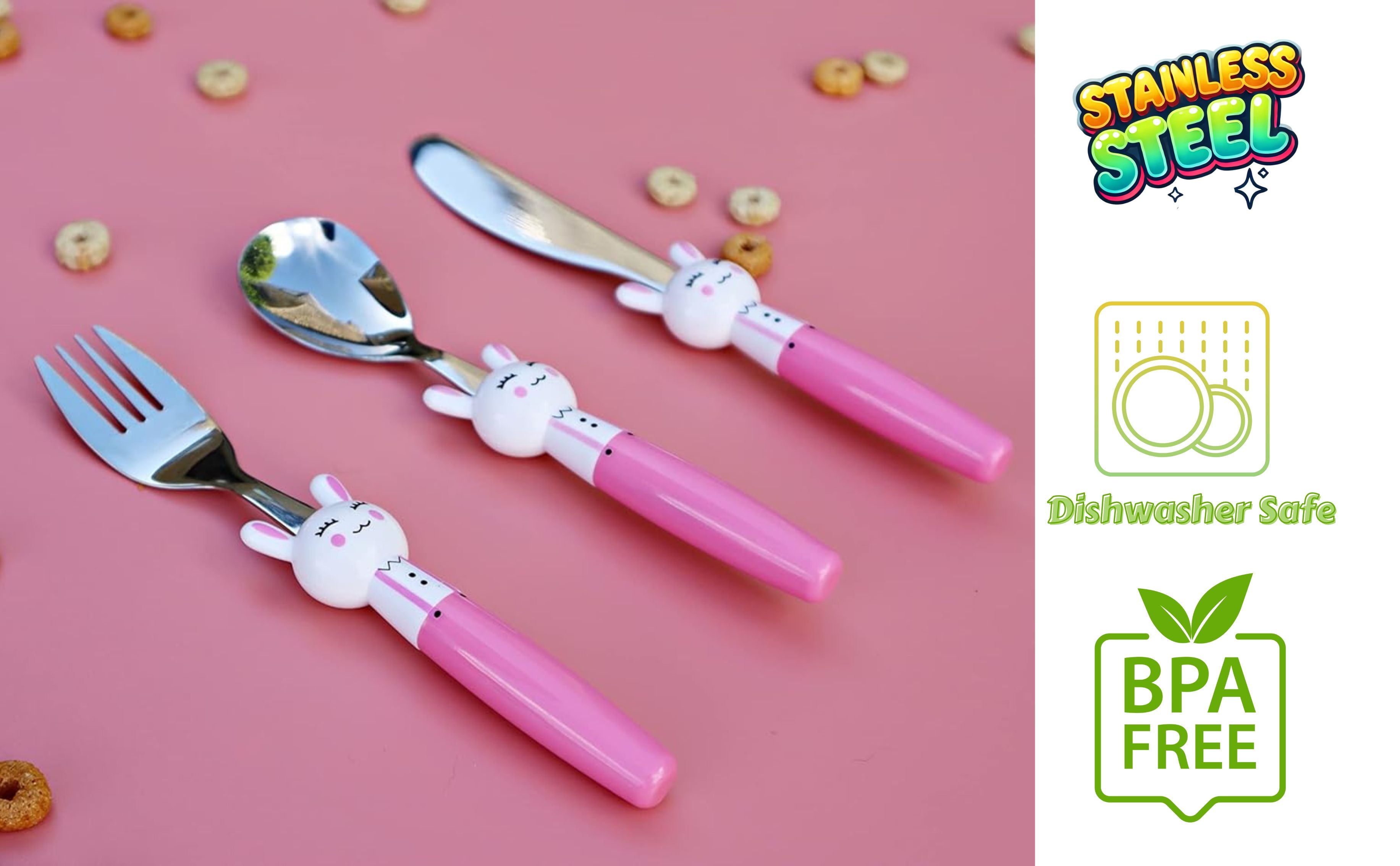 Exzact Children Cutlery Stainless Steel 3pcs - 1 x Fork, 1 x Knife, 1 x Spoon